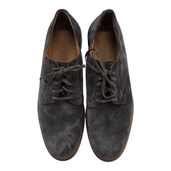 Vince Mens 10.5 Boerum Suede Graphite Grey Almond Toe Tie Dress Shoes